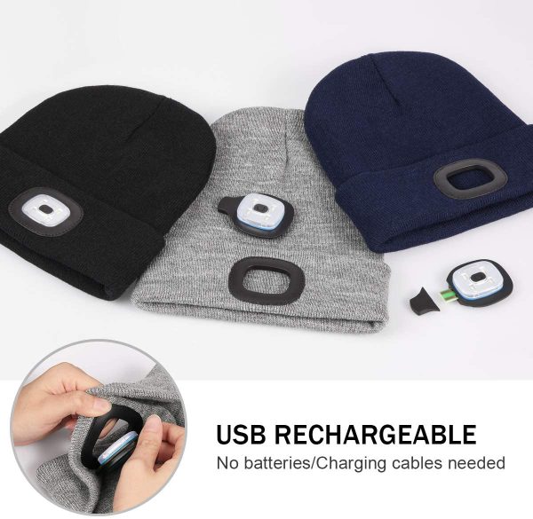 Rechargeable LED Lighted Beanie Hat, Perfect Dad Gifts in Christmas, Stocking Fillers Cap with Light Hands Free Head Torch Unisex Winter Warm Knit Beany - Image 3