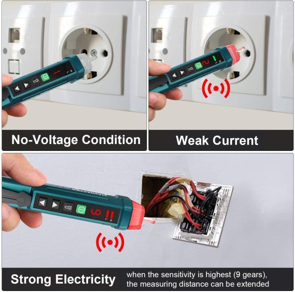 Non-Contact Voltage Tester with 9 Gear Adjustable Sensitivity Voltage Detector Pen AC Circuit Tester Tool LCD Display LED Flashlight Buzzer Alarm Range12V-1000V & Live/Null Wire Judgment AC1 - Image 3