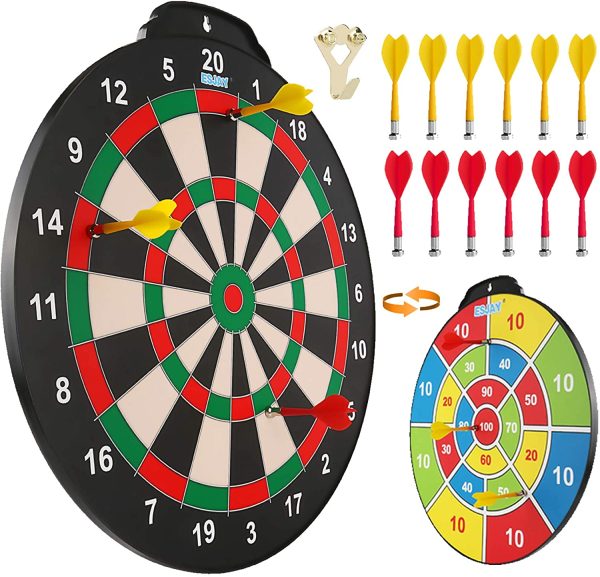 Esjay 18 inch Magnetic Dart Board Set, Safe Dart Game for Kids, Best Boy Toys Gift Indoor Outdoor Game with 12 Darts, Double Sided Large Size Dartboard - Image 4