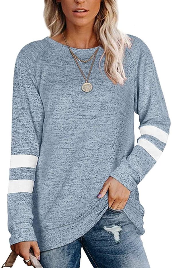 Famulily Women Casual Striped Colour Block Soft Long Sleeve Pullover Tunics Tops S-2XL - Image 2