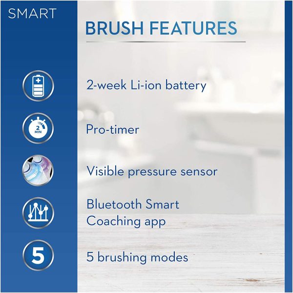 Oral-B Smart 6 Electric Toothbrush with Smart Pressure Sensor, App Connected Handle, 3 Toothbrush Heads & Travel Case, 5 Mode Display with Teeth Whitening, Gift Set, 2 Pin UK Plug, 6000N, Black - Image 8