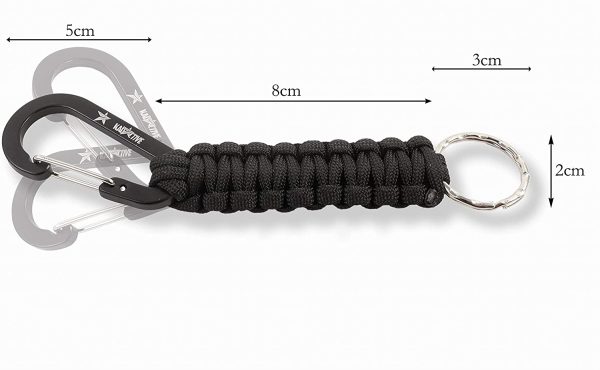 Kadactive Paracord keyring with a snap hook (2 pieces), for camping and outdoor use, Black-black - Image 6