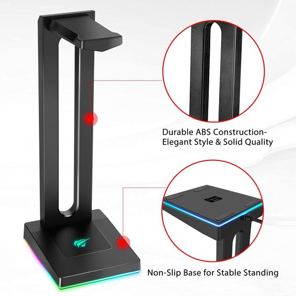 havit RGB Headphone Stand with 3.5mm AUX and 2 USB Ports Desktop Headset Stand Durable Gaming Headphones Holder for PC Gamer Headphone Accessories, Black (TH630) - Image 7