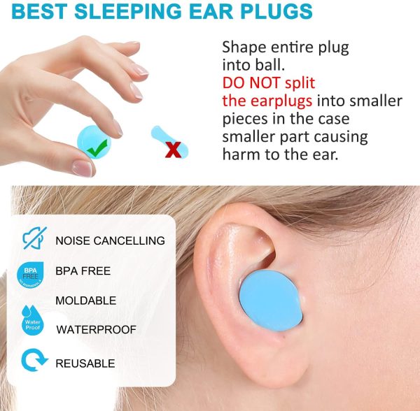 Reusable Silicone Ear Plugs, Waterproof Noise Cancelling EarPlugs for Sleeping, Shooting, Airplanes, Concerts, Mowing, 22dB Highest NRR