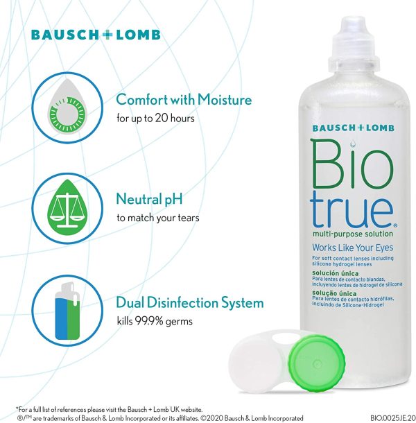 Biotrue Multi-Purpose Contact Lens Solution, 300 ml - Cushions and Rehydrates Soft Contact Lenses for Comfortable Wear - Condition, Clean, Remove Protein, Disinfect and Rinse - Includes Lens Case