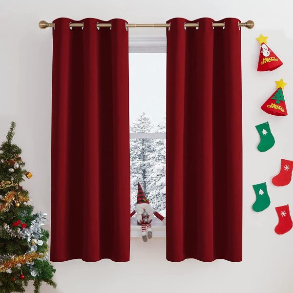 PONY DANCE Solid Window Curtains - Top Eyelet Light Blocking Room Darkening Curtain Panels for Home Decorative Window Treatment for Living Room, 42 inch by 63 inch, 2 Pieces, Red