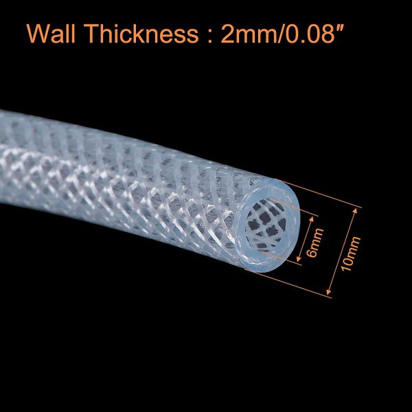 Braided PVC Tubing, 1/4"(6mm) ID 3/8"(10mm) OD 10ft Flexible Clear Water Hose - Image 3