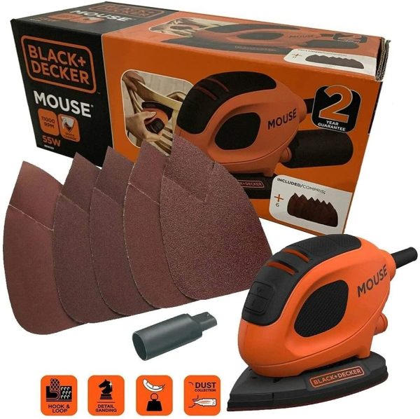 BLACK+DECKER 55 W Detail Mouse Electric Sander with 6 Sanding Sheets, BEW230-GB - Image 6