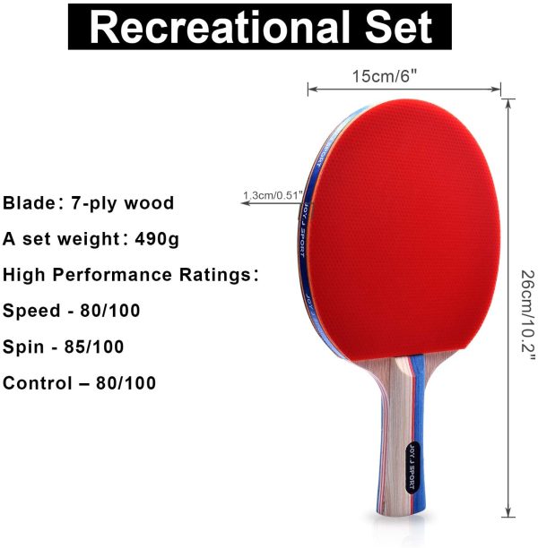 Joy.J Sport Table Tennis Bats, Pingpong Racket Set with 2 Bats and 3 Balls, TT Paddle for Home Indoor or Outdoor Play (Recreational set) - Image 6