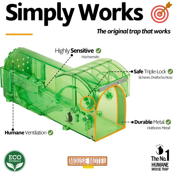 Humane Mouse Trap for Indoors Outdoors - Live Catch Release - Highly Sensitive and Secure - Pet and Child Safe - Reusable - Easy to Clean - Animal Eco Friendly - Capture Mice Alive No Kill - Image 4