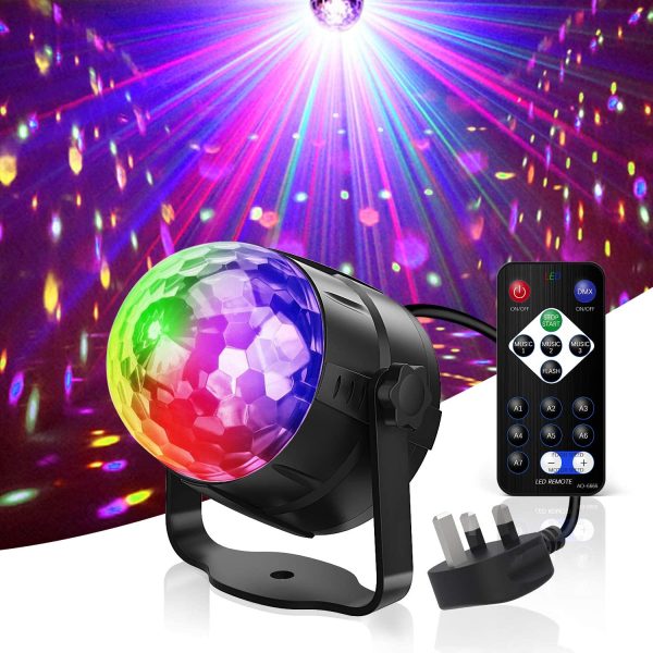 Disco Lights,  Sound Activated DJ Party Lights Rotating Ball Lights 5W 7 Modes RGB LED Stage Lights with Remote Control for Home Holidays Dance Parties Birthday and Christmas - Image 2