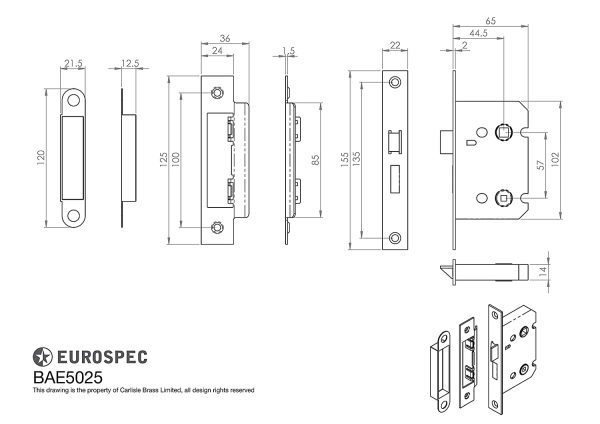 Carlisle Brass BAE5025EB Electro Brassed Euro spec Ease-T Bathroom Lock, 64 mm Width