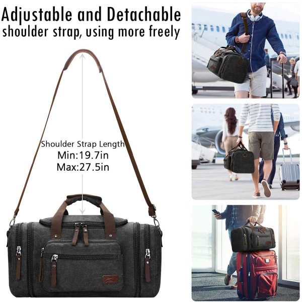 Canvas Duffle Bags,Fresion New Two Side Pockets for Extensions for Unisex Weekend Daypack Large Holdall Travel Bag ??Black??(Expansion Capacity: 58 * 25 * 30cm)