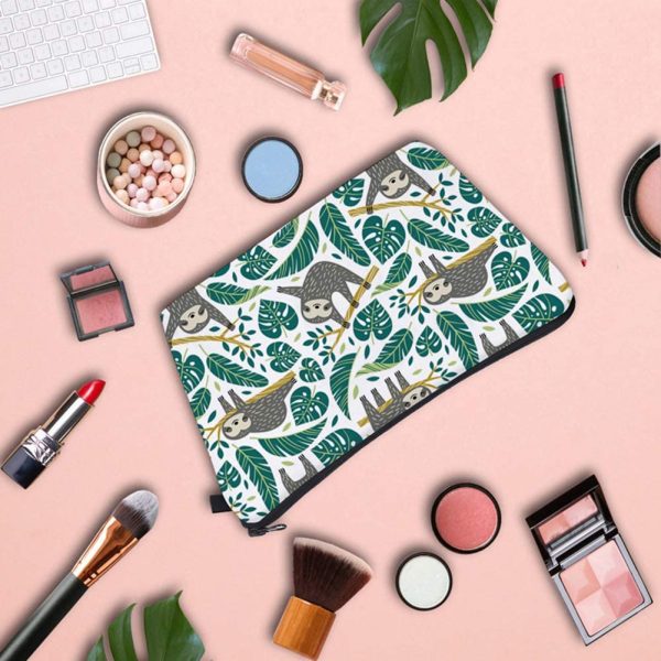 JunNeng Small Cosmetic Bag for Handbag, Cute Makeup Bag Pouch Cosmetic Beauty Bag Travel Toiletry Wash Bag Cartoon Pattern Pencil Bag Coin Purse Zipper Pouch, Sloth - Image 4