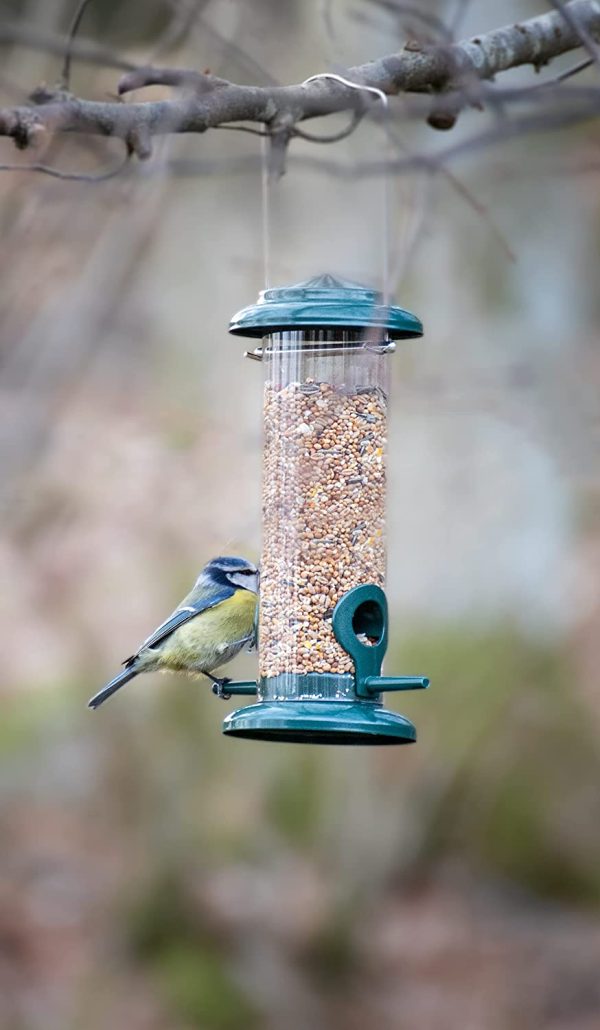 iBorn Bird Feeder Hanging Wild Bird Seed Feeder for Mix Seed Blends, Niger Seed Feeder, Sunflower Heart, Birdbath, Heavy Duty All Metal Green Finishing, Green 8 Inch - Image 6