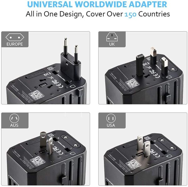 iBlockCube? Universal Travel AC Power Plug Adapter with International Socket & 4 USB 5.6A + 1 Type-C 3.0A Smart Ports Work for US EU AU UK up to 150+ Countries Worldwide Type A G I (Silver) - Image 6