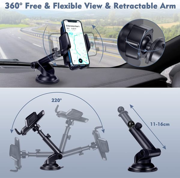 Gozlu Car Phone Holder - Upgraded Shockproof Silicone, Strong Suction, 360?? Vertical & Horizontal Flexible View, Universal Windscreen Dashboard Car Phone Mount for Mobile Phones from 3.8-6.5 Inches - Image 7