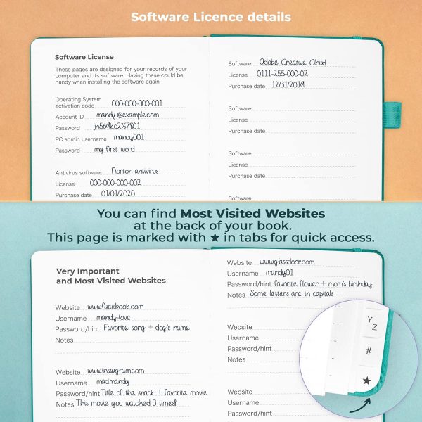Password Book with tabs. Internet Address and Password Organizer Logbook with alphabetical tabs. Small Pocket Size Password Keeper Journal Notebook for Computer & Website Logins(Aquamarine) - Image 4