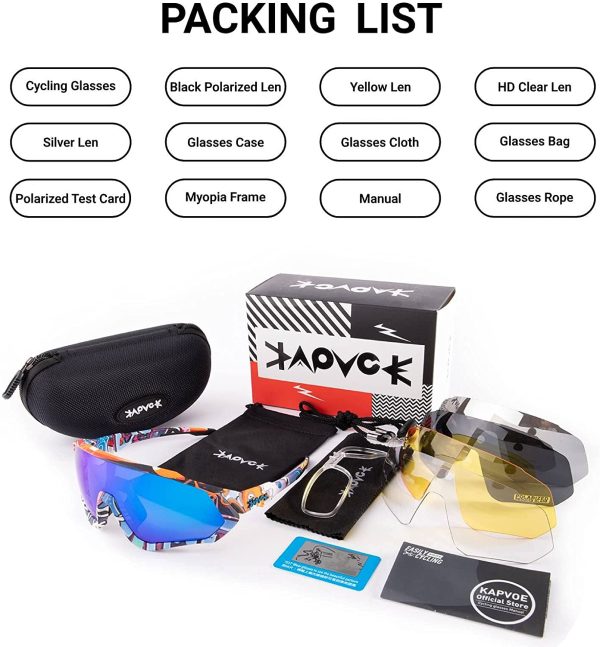 KAPVOE Polarized Cycling Glasses With 5 Interchangeable Lenses Tr90 Frame For Men Women Sports Sunglasses Mountain Bike Glasses MTB Bicycle Goggles Running - Image 3