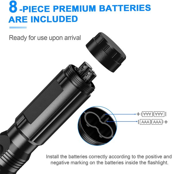 LED Torch, 2 Pack Torches LED Super Bright with Single Mode, Long Working Time, Waterproof Powerful Torch Flashlight for Camping Fishing Power Cuts, 8 AAA Batteries Included - Image 3