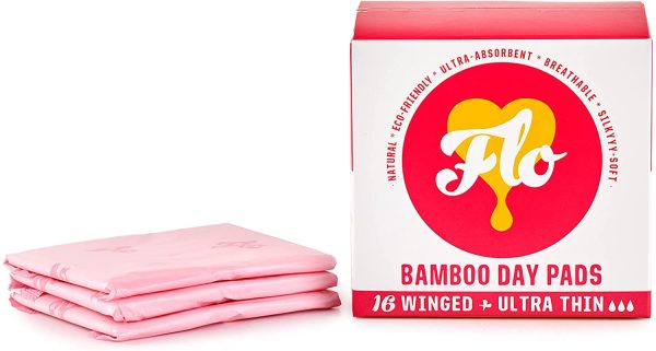 FLO Organic Bamboo Sanitary Pads with Wings - Silky Soft, Ultra- Absorbent Biodegradable - Ultra-Thin Mega Pad Day Pads Pack - 16 Count - Image 5