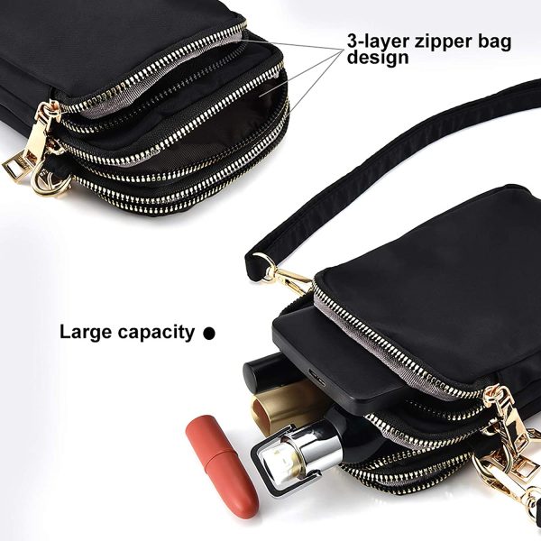 INSOUR Cross Body Phone Bag Women, Nylon Ladies Mobile Phone Bags Purse Mini 3 Layers Zipper Shoulder Wallet Bag with Adjustable Strap (Black) - Image 6