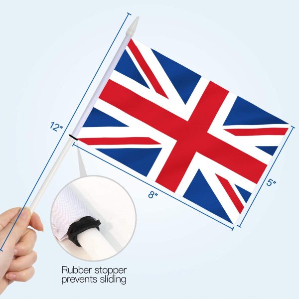 British Union Jack Stick Flag, ANLEY Great Britain 5x8 inch (12 X 20cm) HandHeld Mini Flag With 12" (30cm) White Solid Pole - Vivid Color and Fade Resistant - UK 5 x 8 inch Hand Held Flags With Spear - Image 4