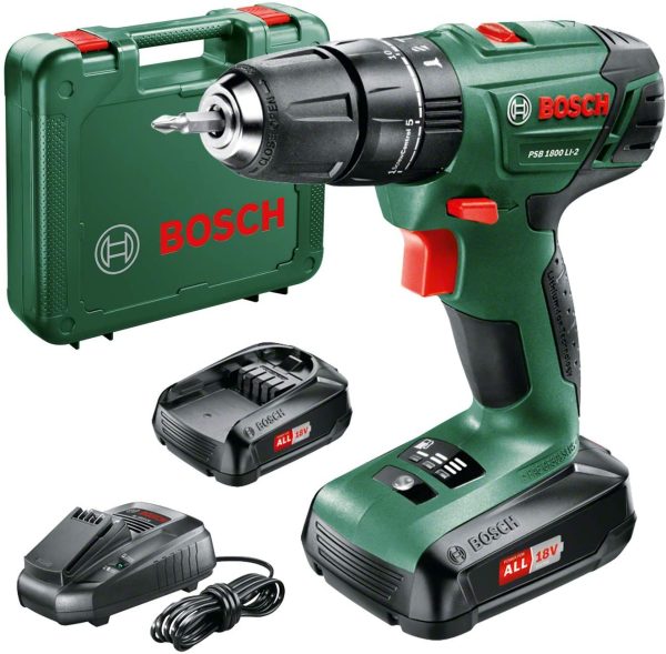 Home and Garden PSB 1800 LI-2 cordless combi drill (2 x batteries, 18 Volt System, in case)