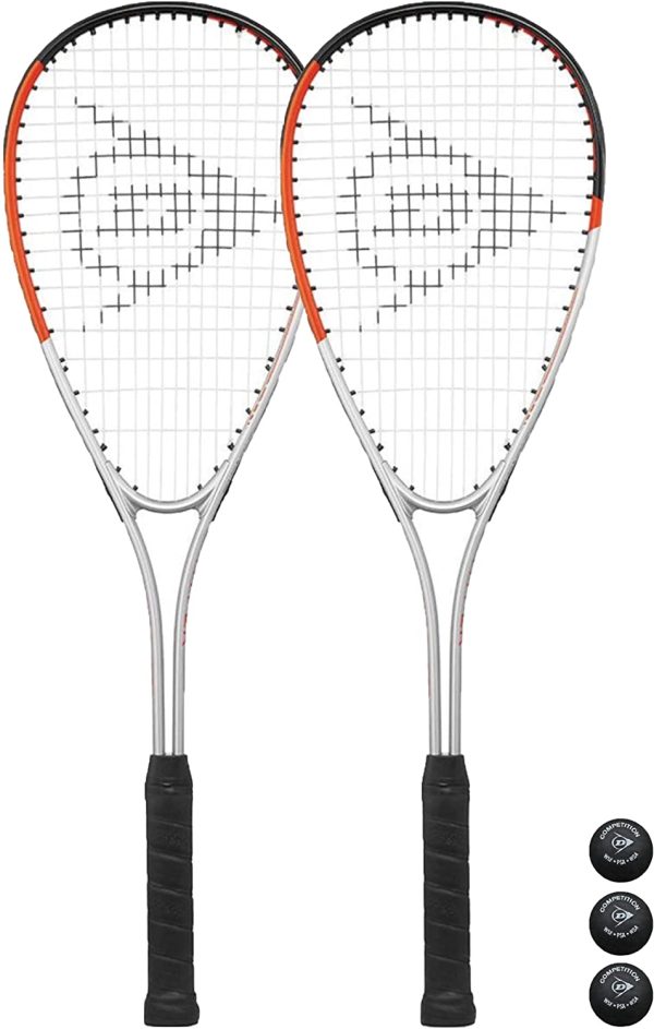 Dunlop Hyper Ti Squash Racket Twin Set, inc Protective Covers & 3 Squash Balls