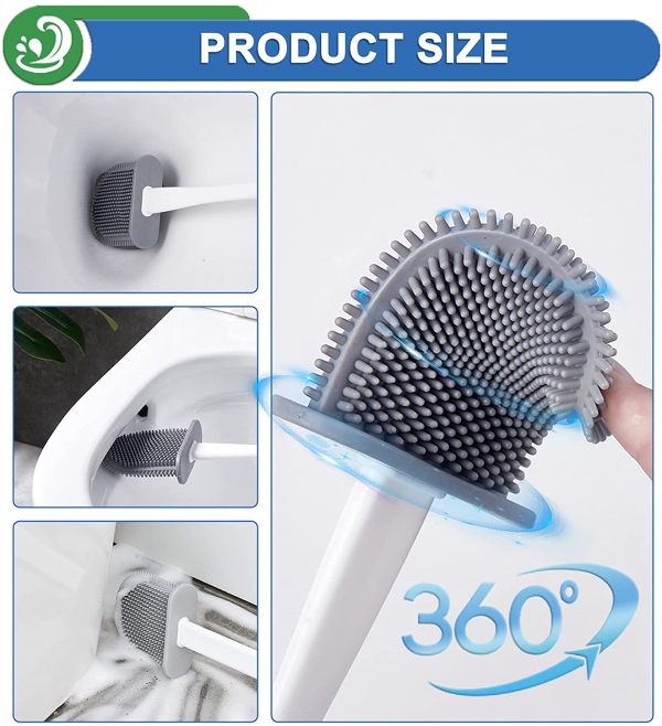 Silicone Toilet Brush with Quick Drying Holder Set -2Pack, Bathroom Toilet Brushes Set with No-Slip Silicone Handle & Anti-drip Base (Flooring/Wall Mounted) -White - Image 2