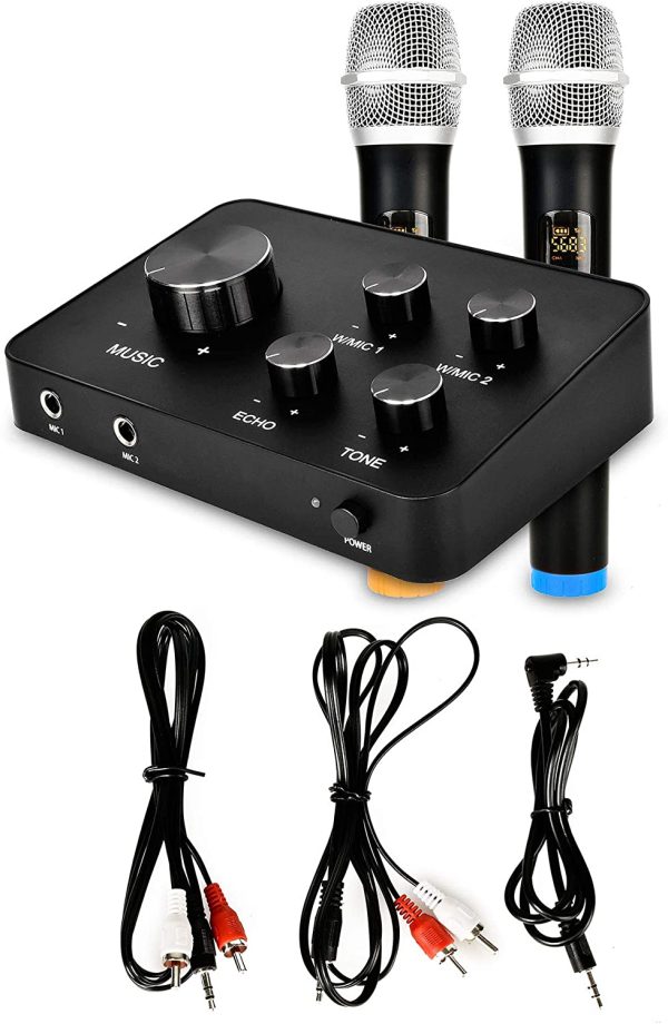 Portable Karaoke Microphone Mixer System Set, with Dual UHF Wireless Mic, HDMI & AUX In/Out for Karaoke, Home Theater, Amplifier, Speaker - Image 3