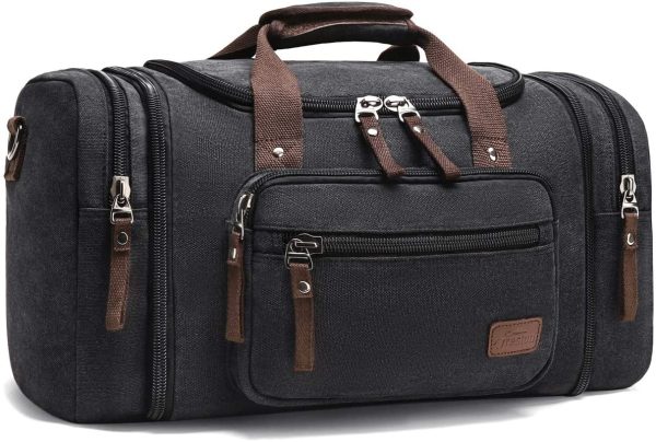 Canvas Duffle Bags,Fresion New Two Side Pockets for Extensions for Unisex Weekend Daypack Large Holdall Travel Bag ??Black??(Expansion Capacity: 58 * 25 * 30cm) - Image 5