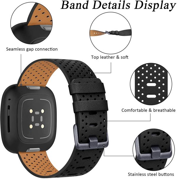 Strap Compatible with Fitbit Versa 3 / Fitbit Sense Strap Leather, Genuine Leather Replacement bands Compatible with Versa 3, Women Man (Small, Black) - Image 6