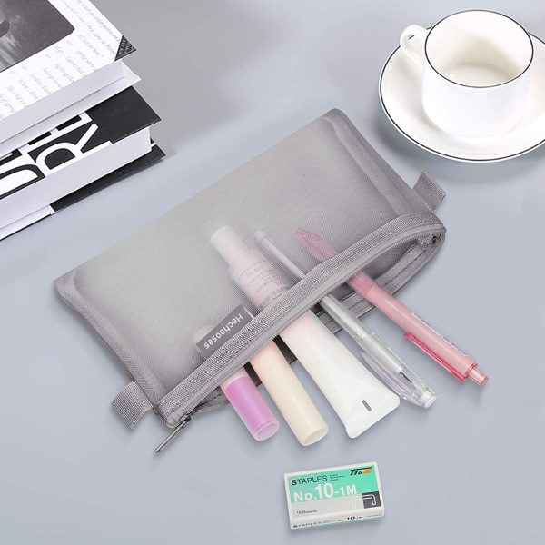 Fyy 3 Pcs Pencil Case Set, Clear Exam Pencil Pouch, Mesh Zipper Pen Pouch, Nylon Pencil Storage Pouch, Makeup Bag for Women, Portable Office Stationery Pouch for Students Adults Pack 1 - Image 7