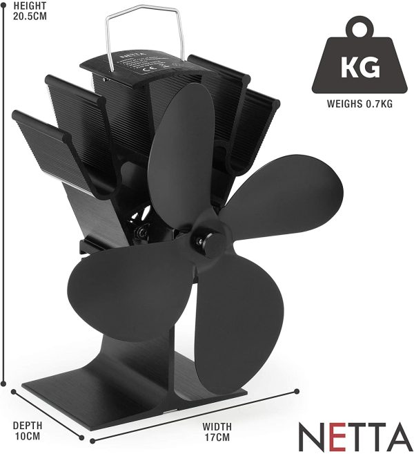 NETTA 4 Blade Woodburner Stove Fan - Silent Operation - Eco Friendly Circulation - Efficient Heat Distribution - Ideal Log Burner Fan and Woodburner Fireplace Fan - Black - Image 4