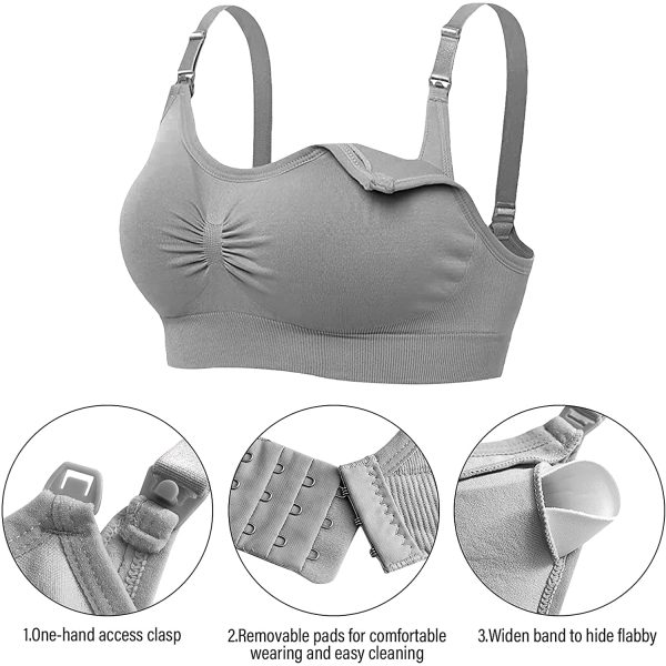 KLKIT 3 Pack Women’s Nursing Bra, Seamless Maternity Bra, Breastfeeding Bras Bralette with Removable Spill Prevention Bra Pads Extenders - Image 4