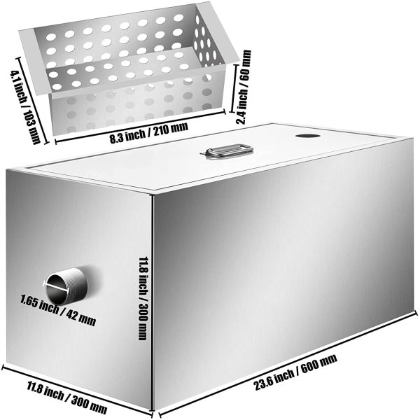 Commercial Grease Interceptor, 13GPM Commercial Grease Trap, 25LB Grease Interceptor, Stainless Steel Grease Trap w/ Top & Side Inlet, Under Sink Grease Trap for Restaurant Factory Home Kitchen - Image 5