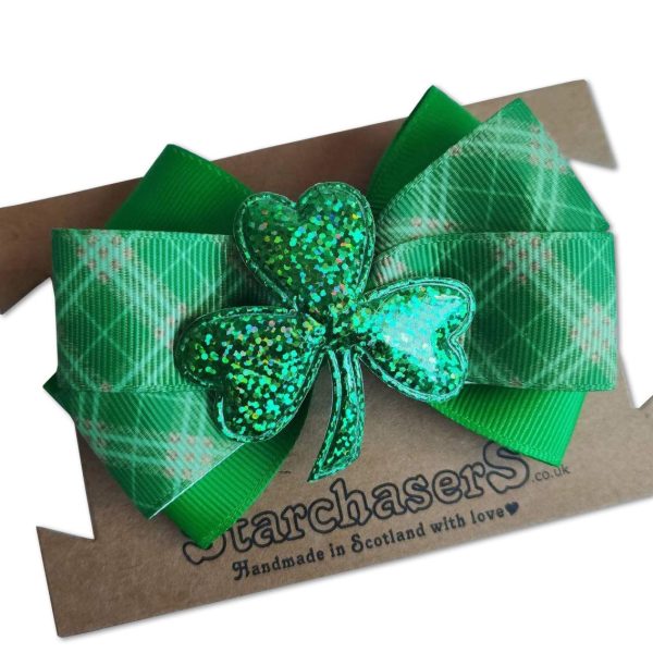 Lucky Green Shamrock Hair bow, Perfect for St Patricks day. 4" Bow on Alligator Clip.