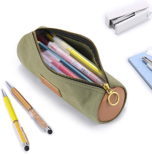 Canvas Simple Pencil Case Bag Pouch??Durable with Brass Zipper,Match Color Design-Green