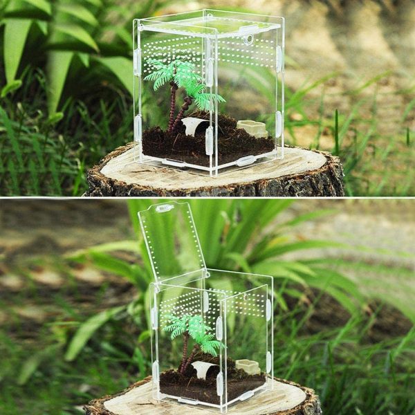 RunkeU Magnetic Transparent Reptile Insect Breeding Box/Acrylic Pet Climbing Terrarium/Spider Snake Scorpions Mantis Lizard Acrylic Breeding Tank/Reptile Lizard Incubation Box/Reptile Breeding Cage - Image 6