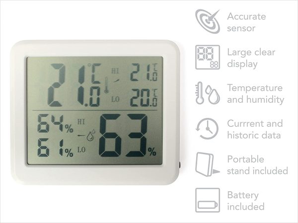 Innova Indoor Digital Thermometer Hygrometer, Large Screen, Current and Min Max Temperatures + Humidity. For Home, Greenhouse. Conservatory, Great Gardeners Gift. Battery included - Image 6