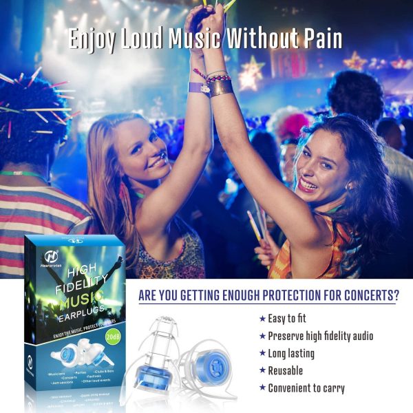 High Fidelity Concert Ear plugs, Hearprotek 20db Noise Reduction Music Earplugs-Hearing Protection for Musicians, DJ’s, Drummers, Percussion, Festival, Nightclub and other Loud Events (Blue) - Image 2