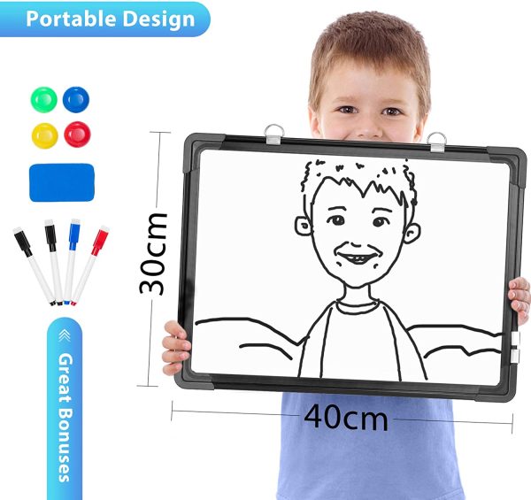 Small Dry Erase Whiteboard 40 X 30 cm Magnetic Hanging Double-Sided Whiteboard for Wall, Black - Image 5