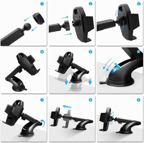 Car Phone Holder, Beikell Adjustable Car Phone Mount Cradle 360?? Rotation - Phone Holder for Car with One Button Release and Strong Sticky Gel Pad for Mobile Phones from 4.7 to 6.7 inches