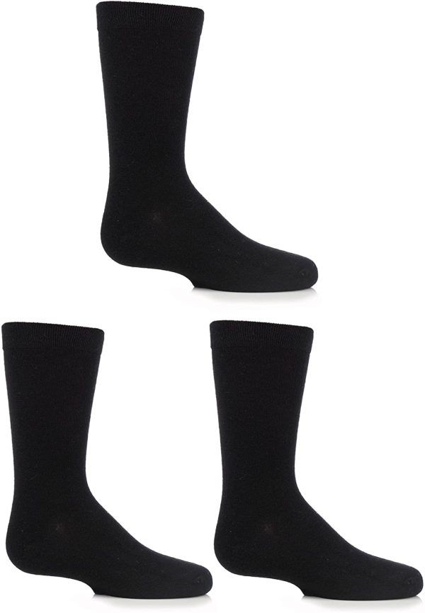 Boys and Girls 3 Pair SockShop Plain Bamboo Socks with Comfort Cuff and Handlinked Toes