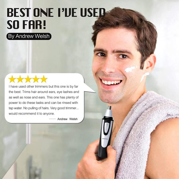 Ear and Nose Hair Trimmer Clipper - 2021 Professional Painless Eyebrow & Facial Hair Trimmer for Men Women, Battery-Operated Trimmer with IPX7 Waterproof, Dual Edge Blades for Easy Cleansing Black - Image 7