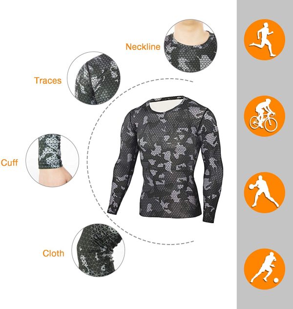 iCKER Base Layer Top Men's & Boy's Wicking Quick Dry Lightweight Sport Compression Tee Long Sleeve Shirt for Cycling Skiing Running Hiking