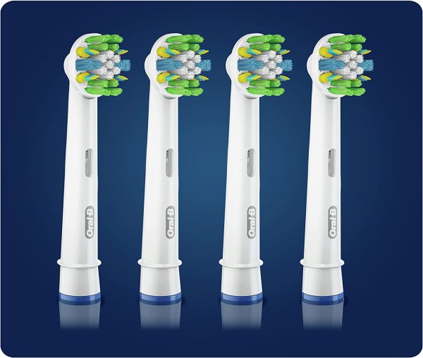 Oral-B Floss Action Electric Toothbrush Head with CleanMaximiser Technology, Angled Bristles for Deeper Plaque Removal, Pack of 4, White