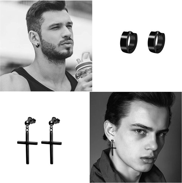 Defrsk 15 Pairs Earrings for Men Black Stud Earrings Mens Earrings Black Thin Hoop Earrings Stainless Steel Earrings Set Jewelry Piercings for Men