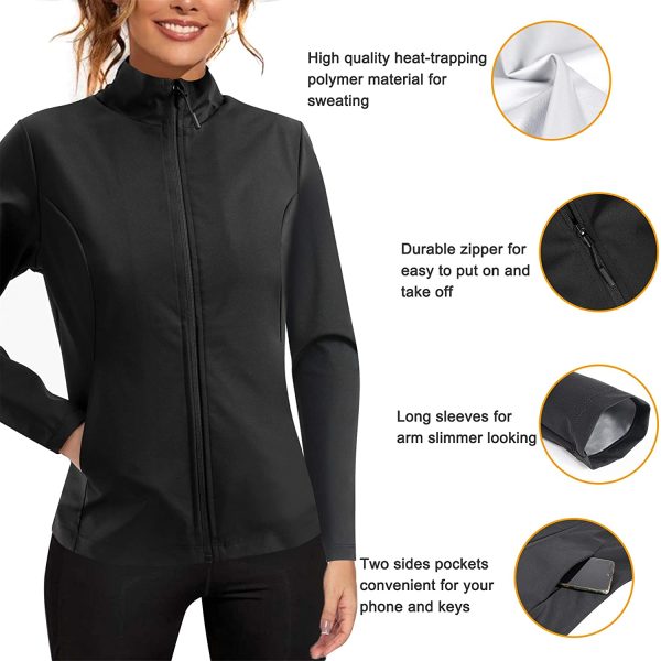 Chumian Women Hot Sweat Sauna Suit Track Jackets Workout Long Sleeve Tank Tops with Zipper Slimming Polymer Waist Trainer - Image 2